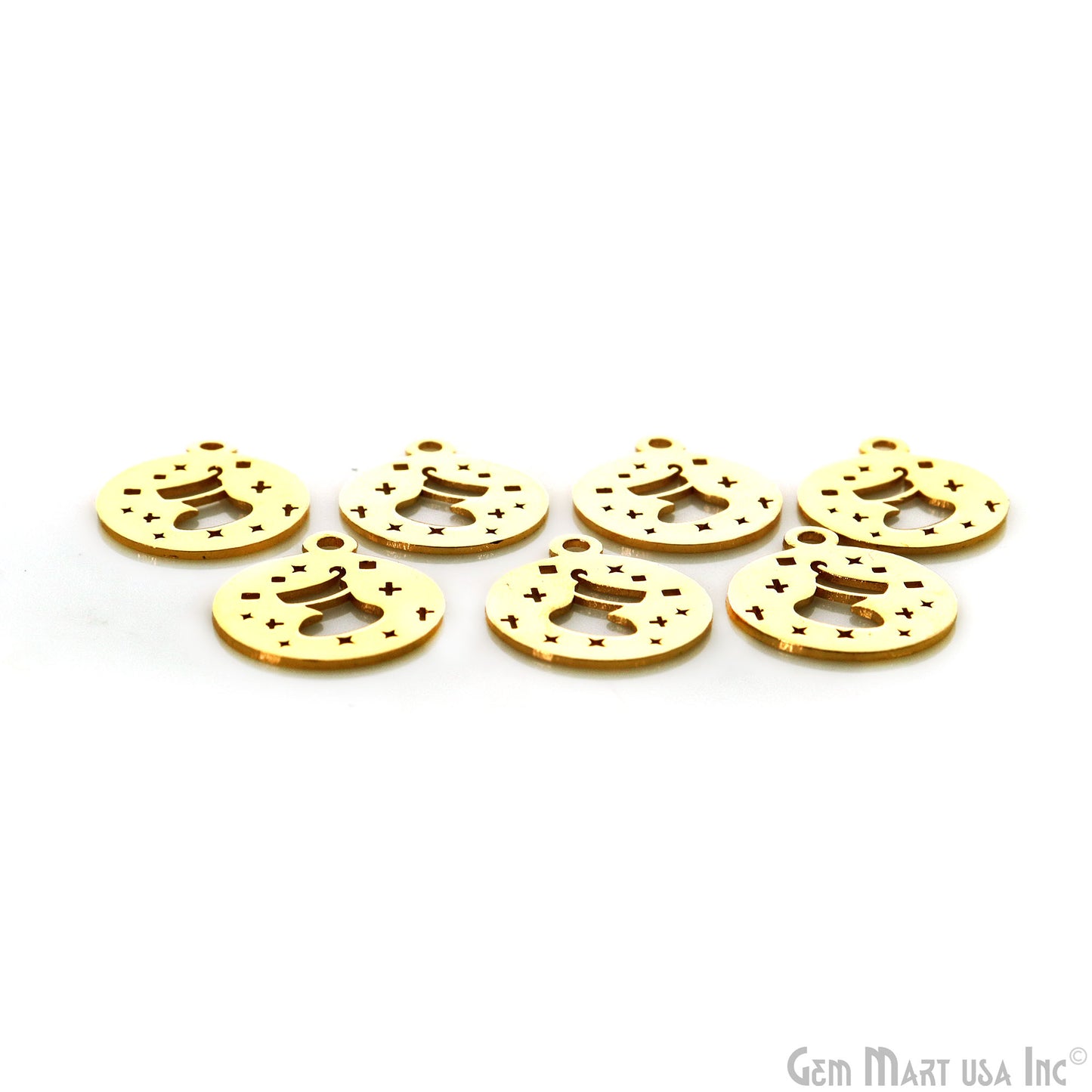 Christmas Socks On Round Shape Laser Finding Gold Plated 16x19mm Charm For Bracelets & Pendants