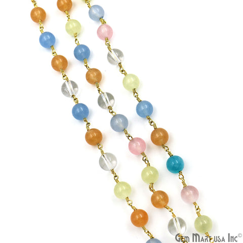 Multi Stone Cabochon Beads 8mm Gold Plated Gemstone Rosary Chain