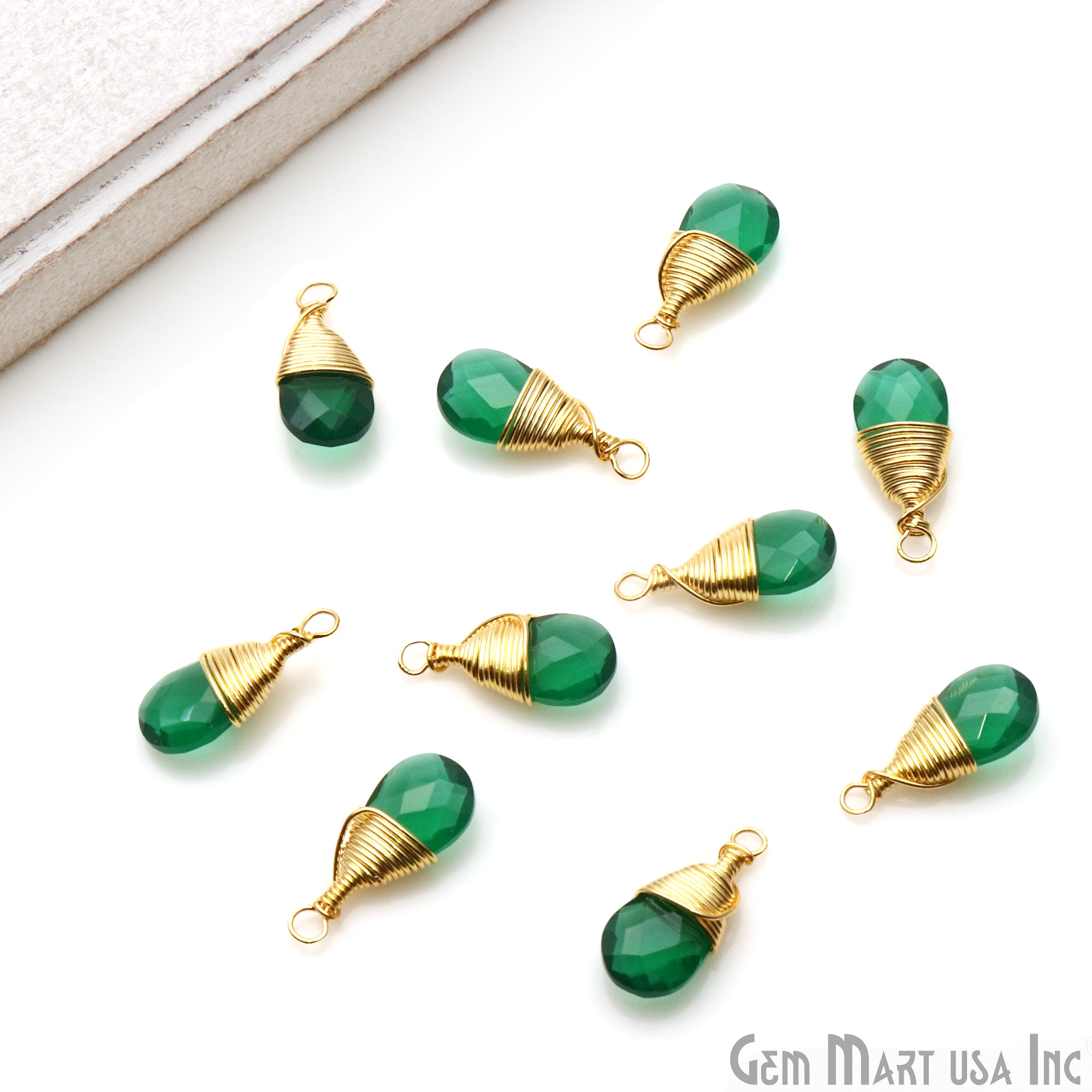Pear 6x9mm Gold Plated Wire Wrapped Gemstone Connector - GemMartUSA