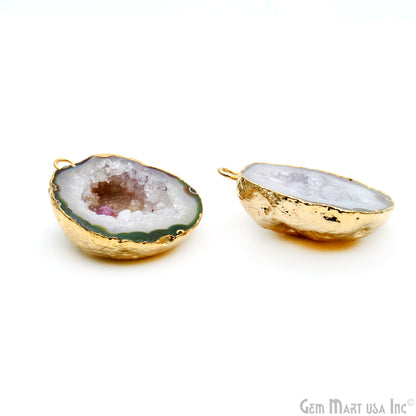 Geode Druzy 35x27mm Organic Gold Electroplated Single Bail Gemstone Earring Connector 1 Pair