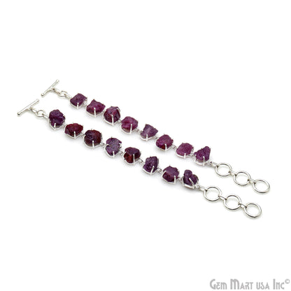 Natural Rough Gemstone In Silver Plated Prong Setting Toggle Clasp Bracelet 7 Inch