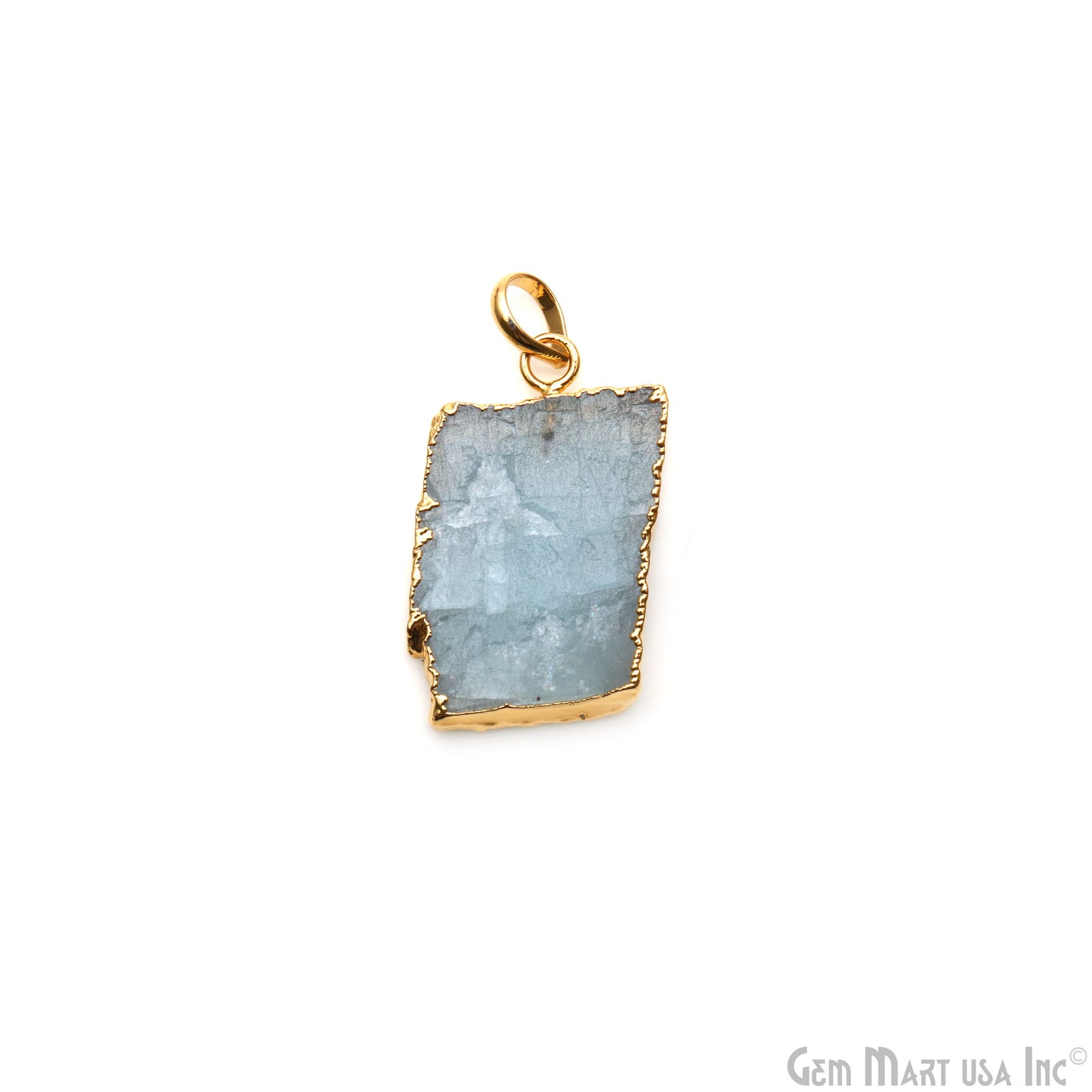 Aquamarine Free Form shape 31x18mm Gold Electroplated Gemstone Single Bail Pendant