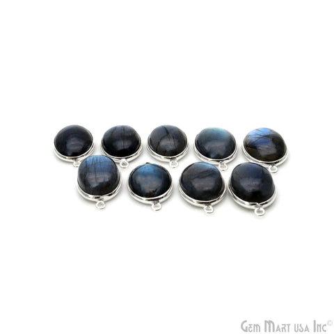 Flashy Labradorite Cabochon 13x18mm Oval Double Bail Silver Plated Gemstone Connector