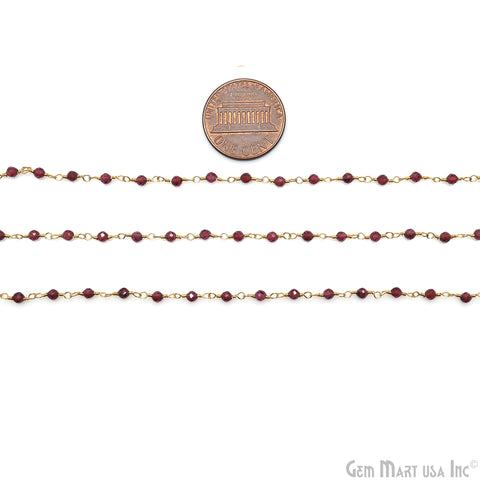Garnet Faceted 2.5-3mm Gold Plated Beaded Wire Wrapped Rosary Chain