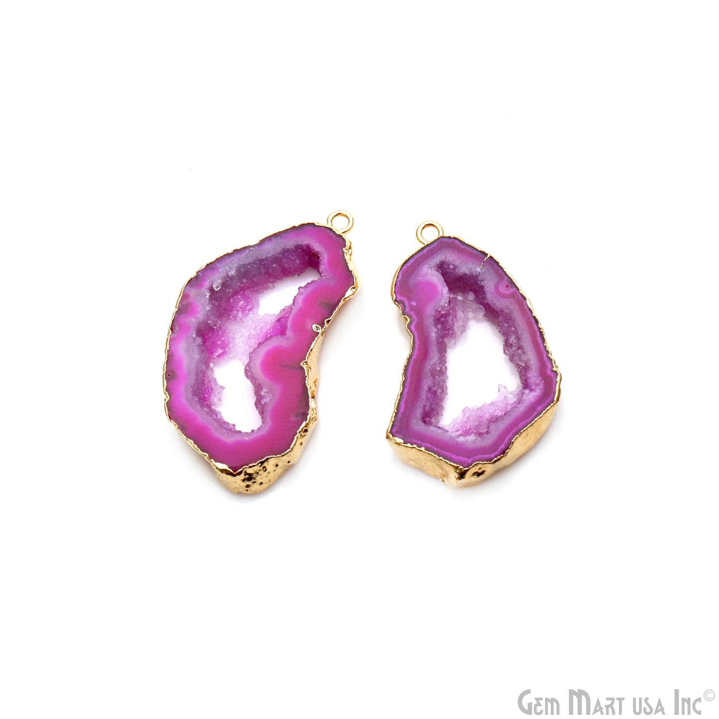 Agate Slice 34x17mm Organic  Gold Electroplated Gemstone Earring Connector 1 Pair