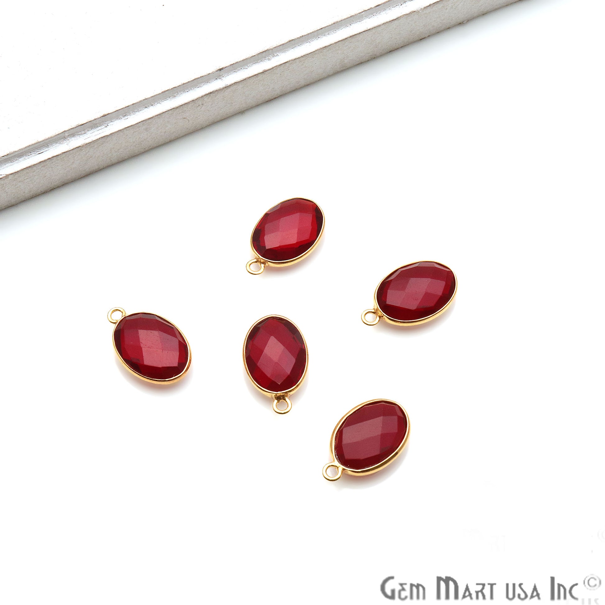 Garnet Oval 10x14mm Bezel Gold Plated Single Bail Gemstone Connector - GemMartUSA