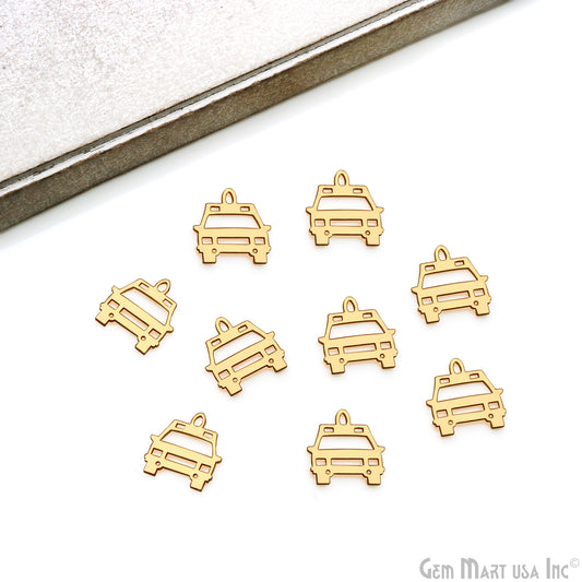 Car Shape Laser Finding Gold Plated 15x15.5mm Charm For Bracelets & Pendants