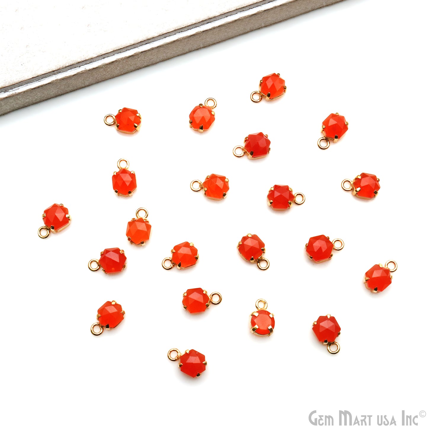 Carnelian Faceted Hexagon 6-7mm Prong Gold Plated Single Bail Connector