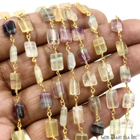 Shaded Fluorite Beads 8x5mm Gold Plated Wire Wrapped Beaded Rosary Chain