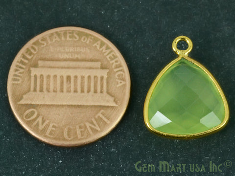 Green Chalcedony Trillion 12mm Single Bail Gemstone Gold Bezel Connector