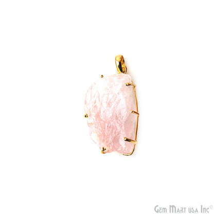 Natural Morganite Organic 41x21mm Gold Plated Prong Setting Single Bail Gemstone Pendant