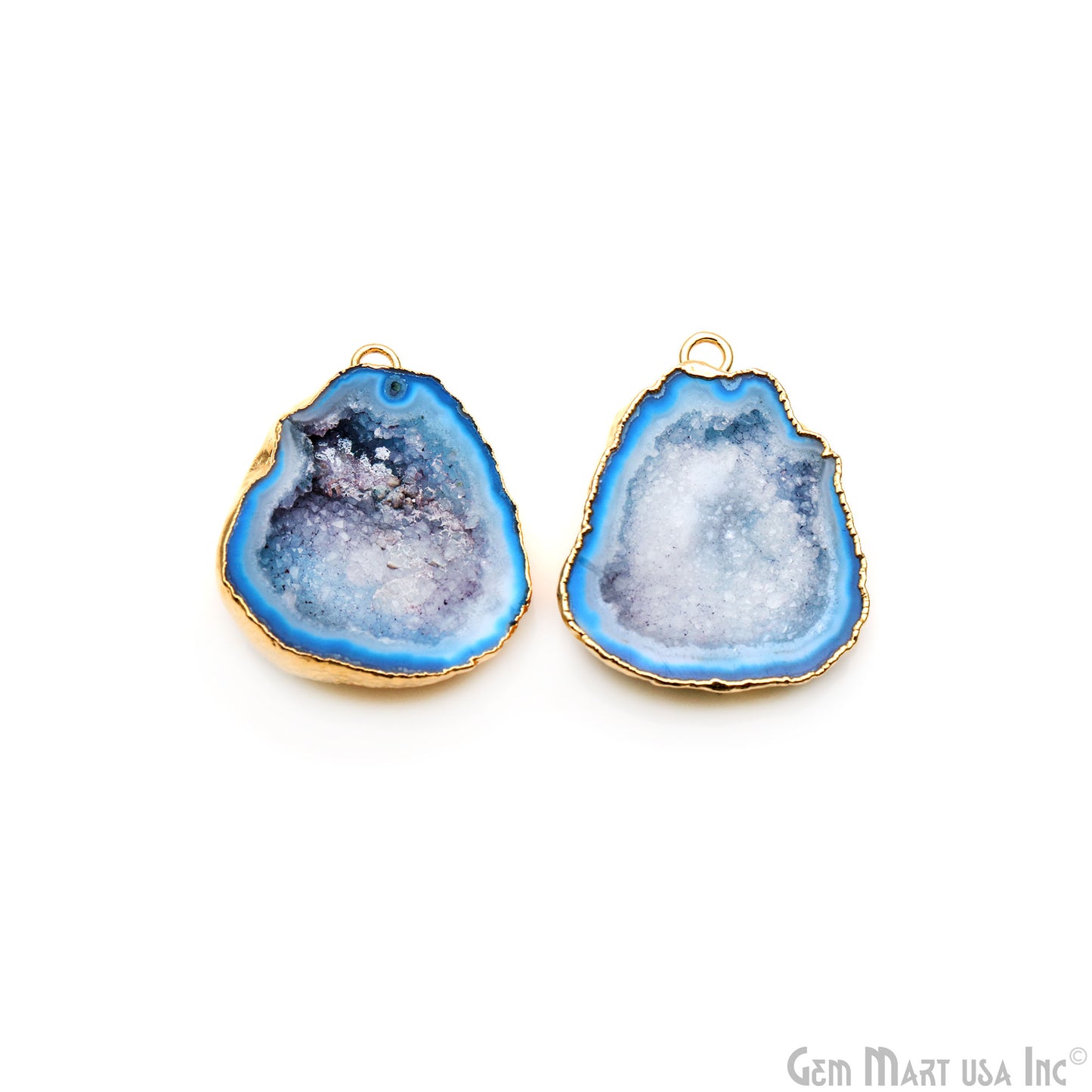 Geode Druzy 30x25mm Organic Gold Electroplated Single Bail Gemstone Earring Connector 1 Pair