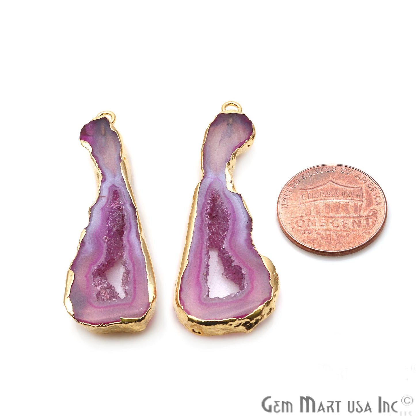 Agate Slice 50x18mm Organic Gold Electroplated Gemstone Earring Connector 1 Pair - GemMartUSA