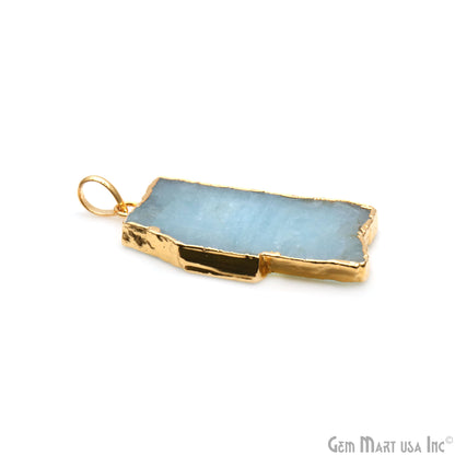 Aquamarine Free Form shape 41x25mm Gold Electroplated Gemstone Single Bail Pendant