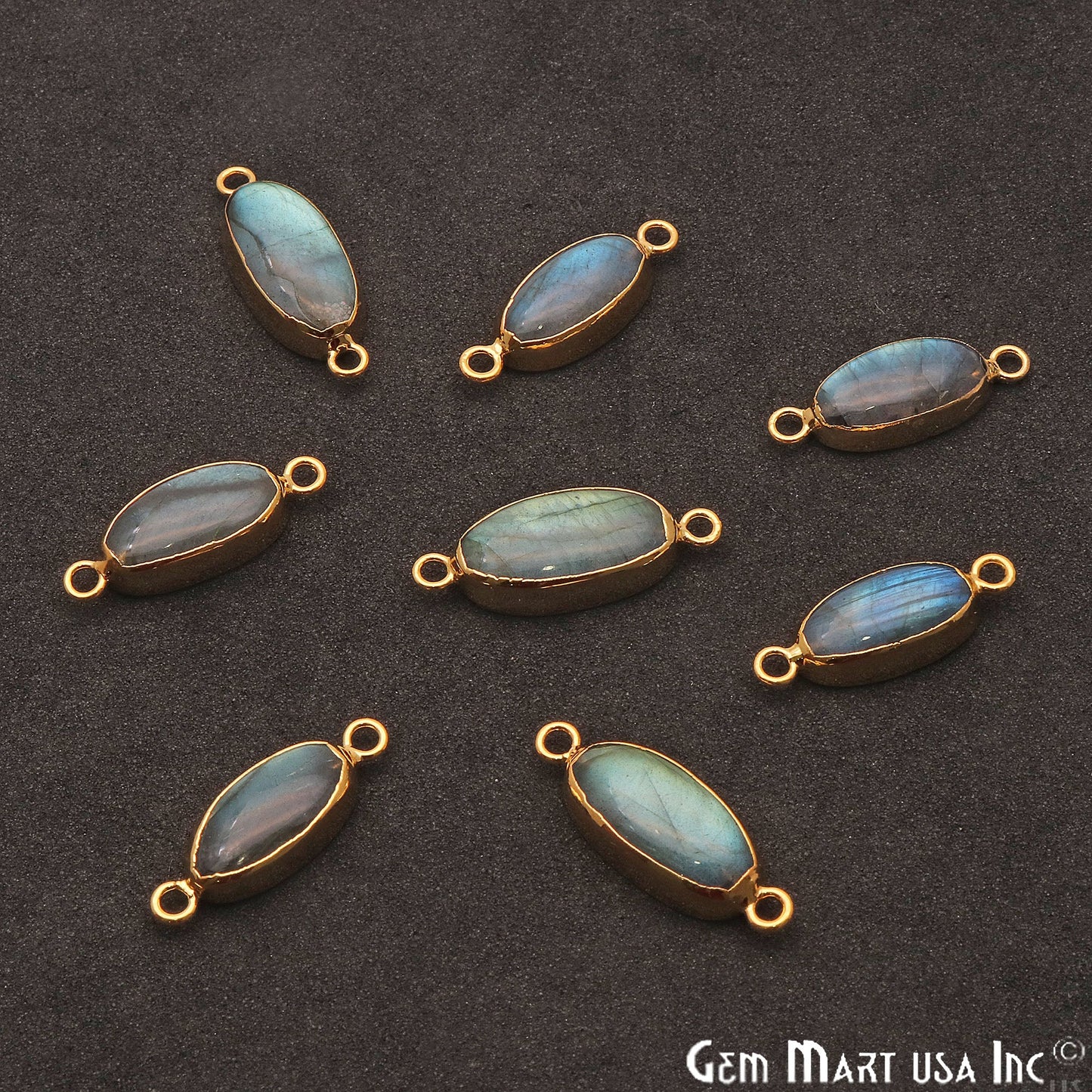 Labradorite Cabochon 23x8mm Oval Gold Electroplated Double Bail Gemstone Connector - GemMartUSA