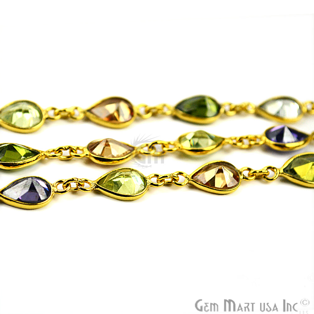 Multi Color Pears Shape 7x5mm Gold Plated Continuous Connector Chain - GemMartUSA (763996667951)