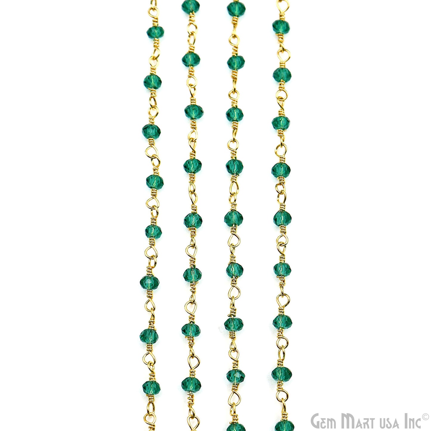 Green Zircon Faceted Beads 2.5-3mm Gold Plated Gemstone Rosary Chain