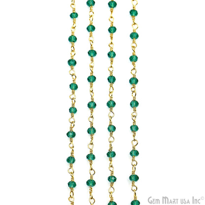 Green Zircon Faceted Beads 2.5-3mm Gold Plated Gemstone Rosary Chain