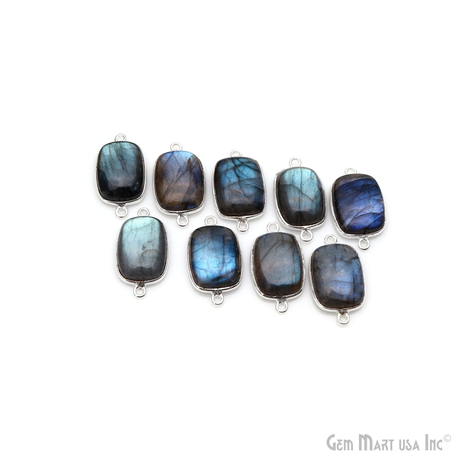 Flashy Labradorite Cabochon 12x16mm Octagon Double Bail Silver Plated Gemstone Connector