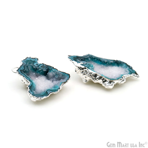 Geode Druzy 36x26mm Organic Silver Electroplated Single Bail Gemstone Earring Connector 1 Pair