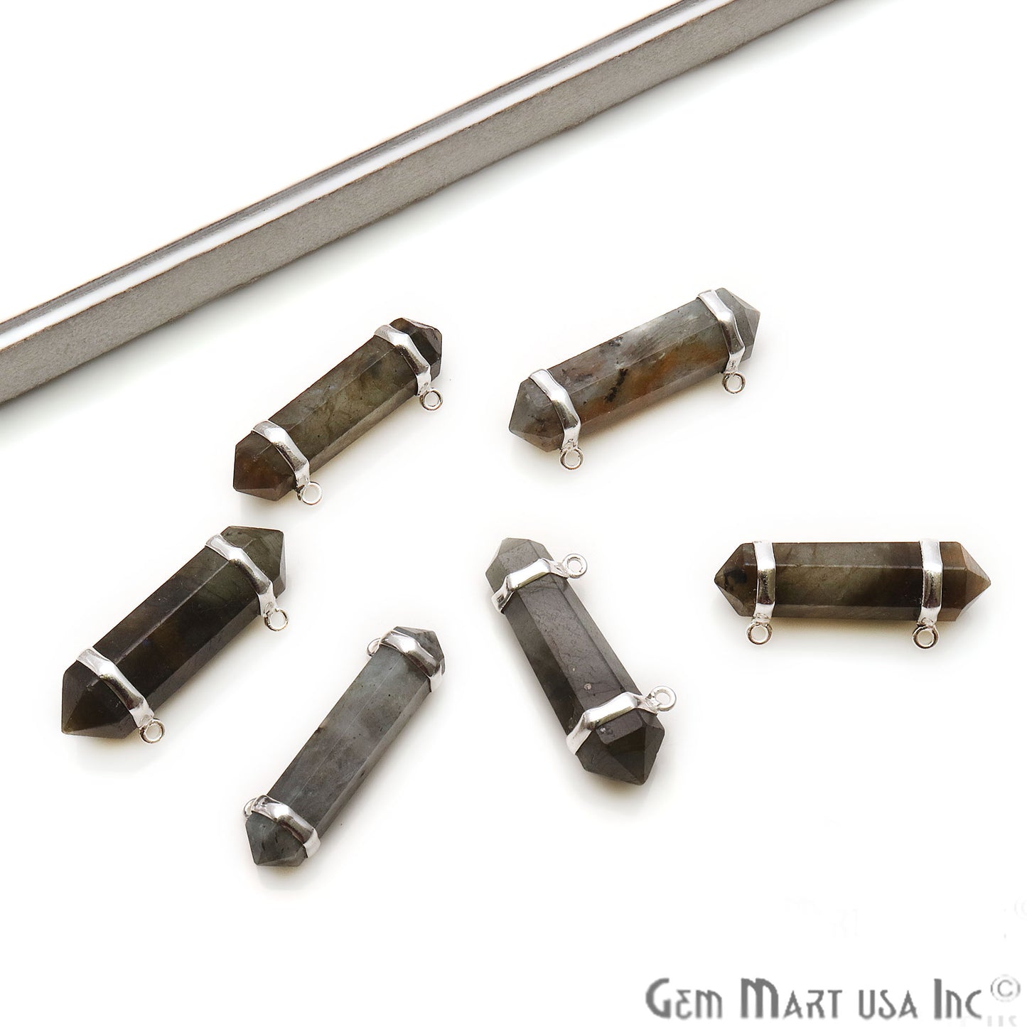 Gemstone 38x10mm Double Point Silver Plated Cat Bail Gemstone Connector (Pick Gemstone) - GemMartUSA