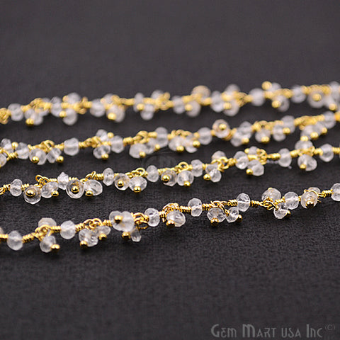 Crystal Faceted Beads Gold Wire Wrapped Cluster Dangle Rosary Chain - GemMartUSA (764164735023)