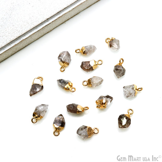 Rough Herkimer Diamond Organic 13x7mm Gold Edged Bracelets Charm Single Bail Connectors