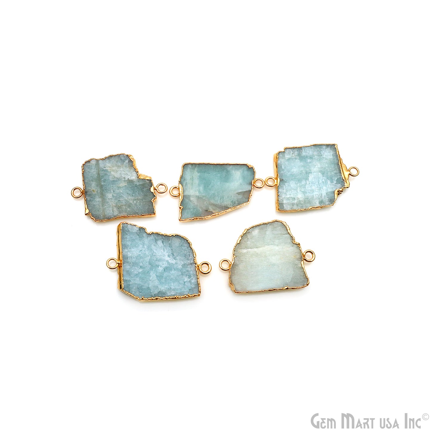 Aquamarine Free Form 42x30mm Gold Electroplated Gemstone Double Bail Connector