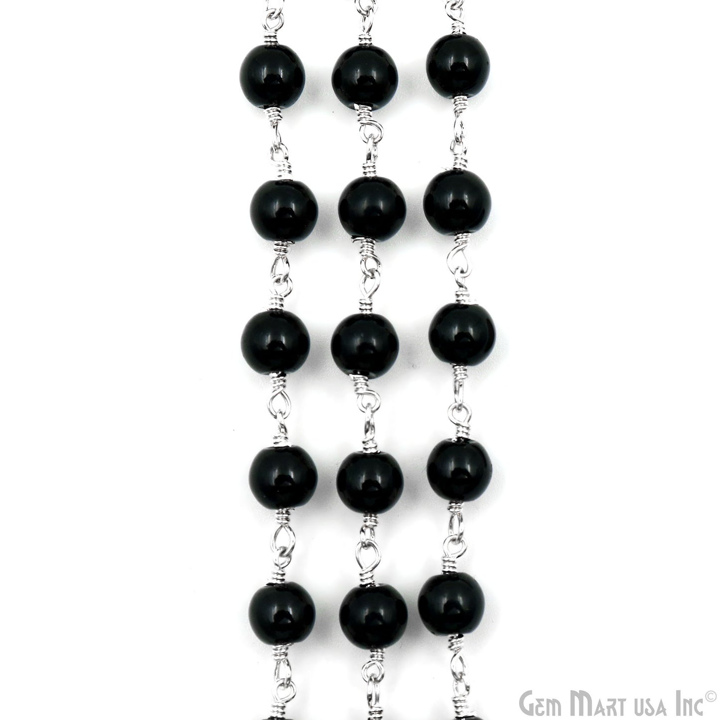 Black Tourmaline Cabochon Beads 6mm Silver Plated Gemstone Rosary Chain