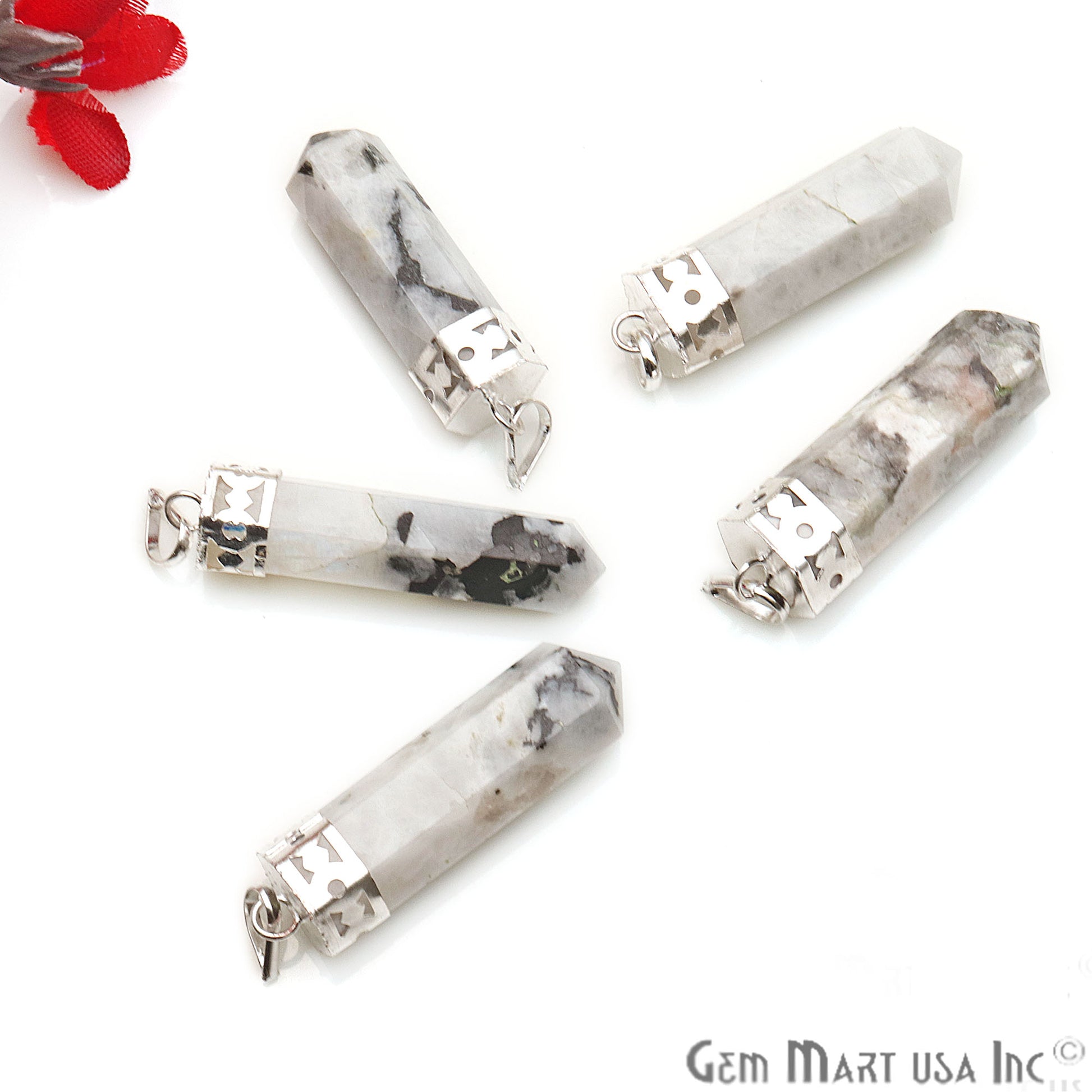 DIY Healing Gemstone Silver Pencil Point Ornate Pendant 1pc (Pick Stone) - GemMartUSA