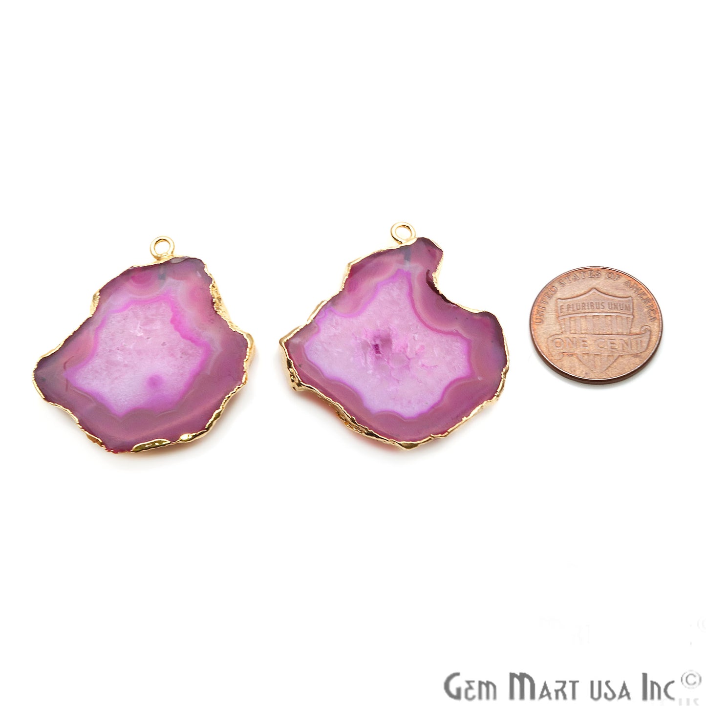 Agate Slice 35x32mm Organic Gold Electroplated Gemstone Earring Connector 1 Pair - GemMartUSA