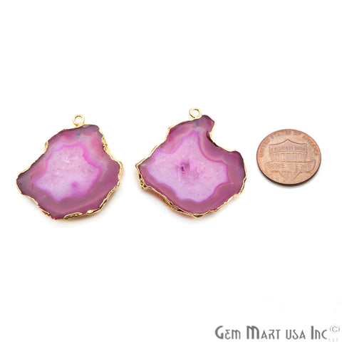 Agate Slice 35x32mm Organic Gold Electroplated Gemstone Earring Connector 1 Pair - GemMartUSA
