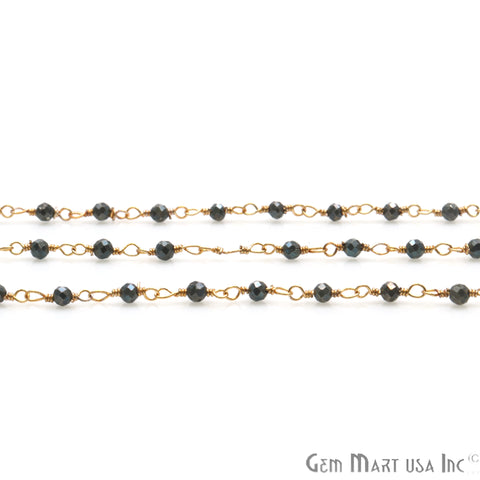 Pyrite Gold Plated Wire Wrapped Gemstone Beads Rosary Chain (763773255727)