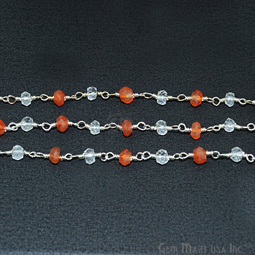 Carnelian With Crystal Gemstone Beaded Silver Wire Wrapped Rosary Chain