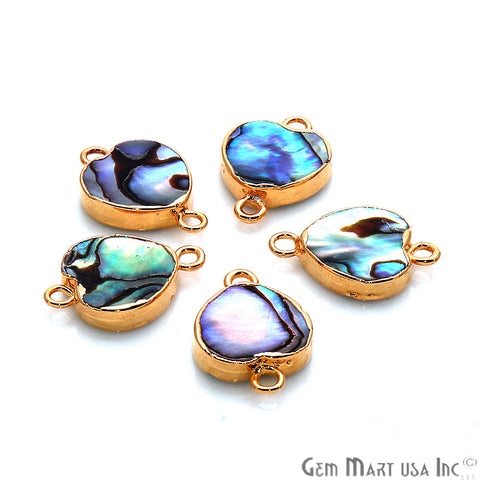 Abalone Shell Heart Gold Electroplated Double Bail 12mm Gemstone Connector - GemMartUSA