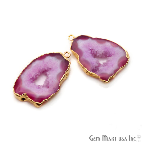 Agate Slice 23x36mm Organic Gold Electroplated Gemstone Earring Connector 1 Pair - GemMartUSA