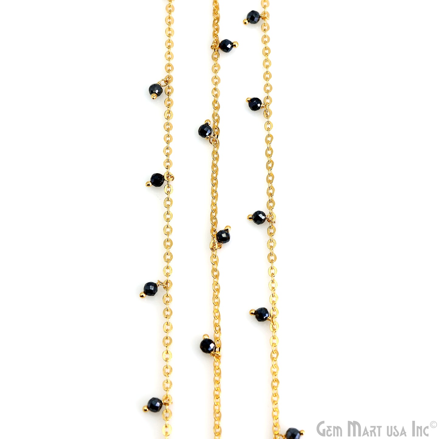 Black Pyrite Faceted Tiny Beads 3-4mm Gold Plated Cluster Dangle Chain