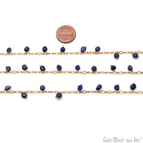 Lapis Tumble Beads 8x5mm Gold Plated Cluster Dangle Chain