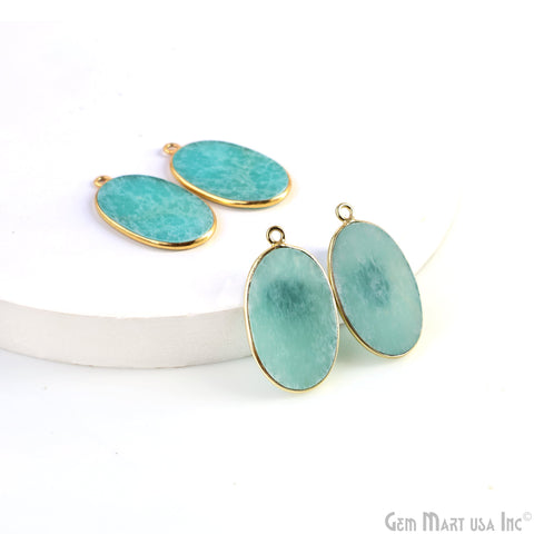 Amazonite Oval Gold Plated Single Bail Bezel Smooth Slab Slice Thick Gemstone Connector 30x16mm 1 Pair