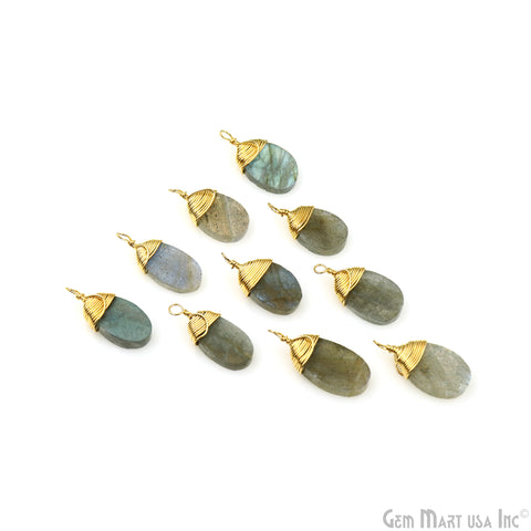 Labradorite 19x8mm Oval Single Bail Gold Wire Wrapped Gemstone Connector