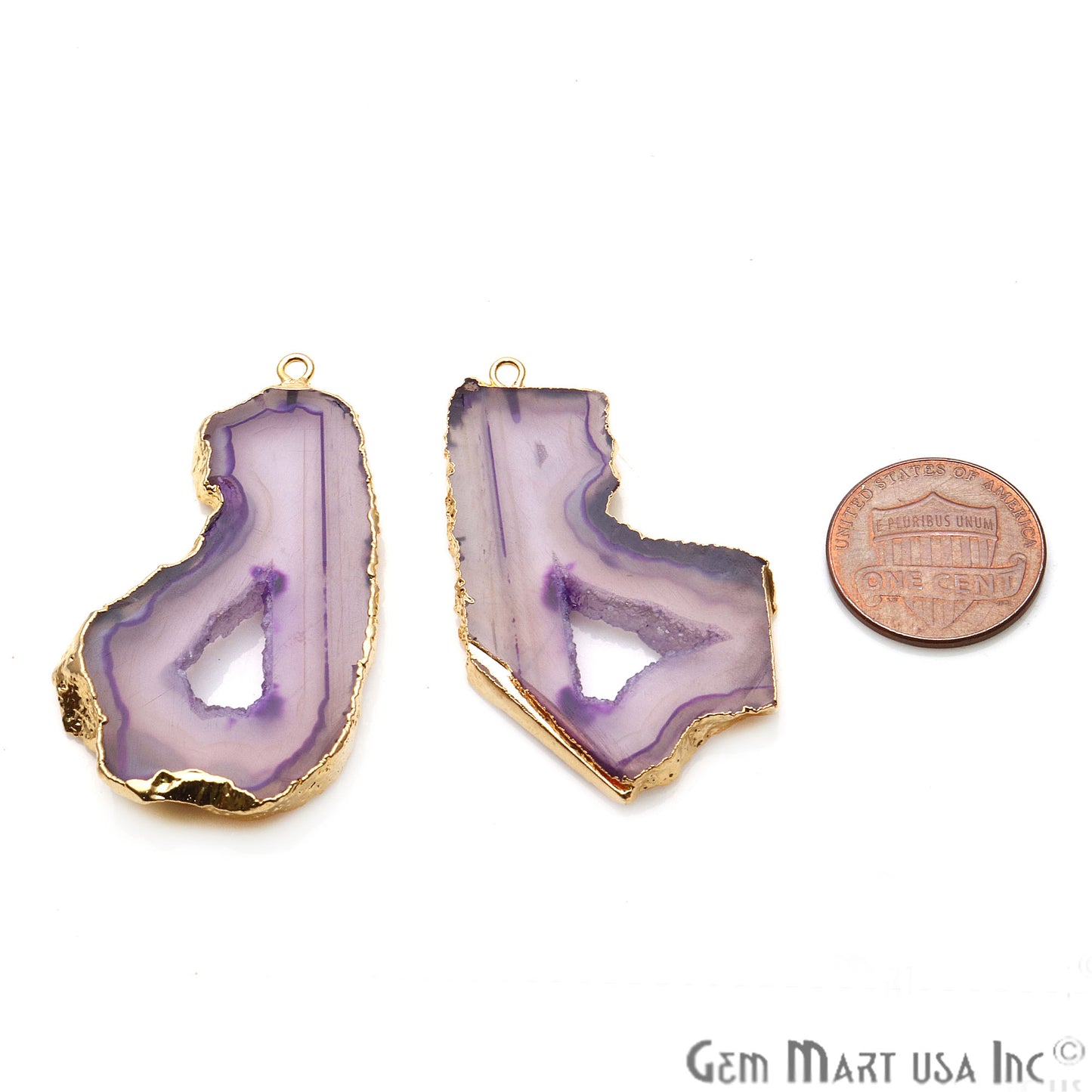 Agate Slice 26x47mm Organic Gold Electroplated Gemstone Earring Connector 1 Pair - GemMartUSA