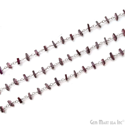 Garnet Smooth Square 4-5mm Square Shape Silver Wire Wrapped Rosary Chain