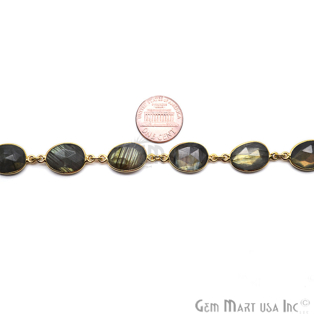 Labradorite Oval 16x12mm Gold Bezel Continous Connector Chain - GemMartUSA (763992703023)