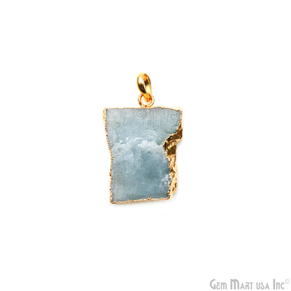 Aquamarine Free Form shape 32x22mm Gold Electroplated Gemstone Single Bail Pendant