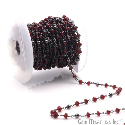 Garnet & Black Pyrite Multi Gemstone Beaded Wire Wrapped Rosary Chain - GemMartUSA