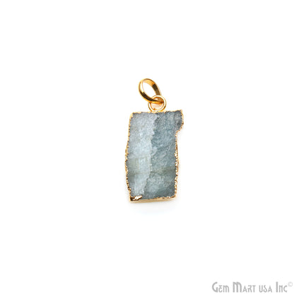 Aquamarine Free Form shape 28x14mm Gold Electroplated Gemstone Single Bail Pendant