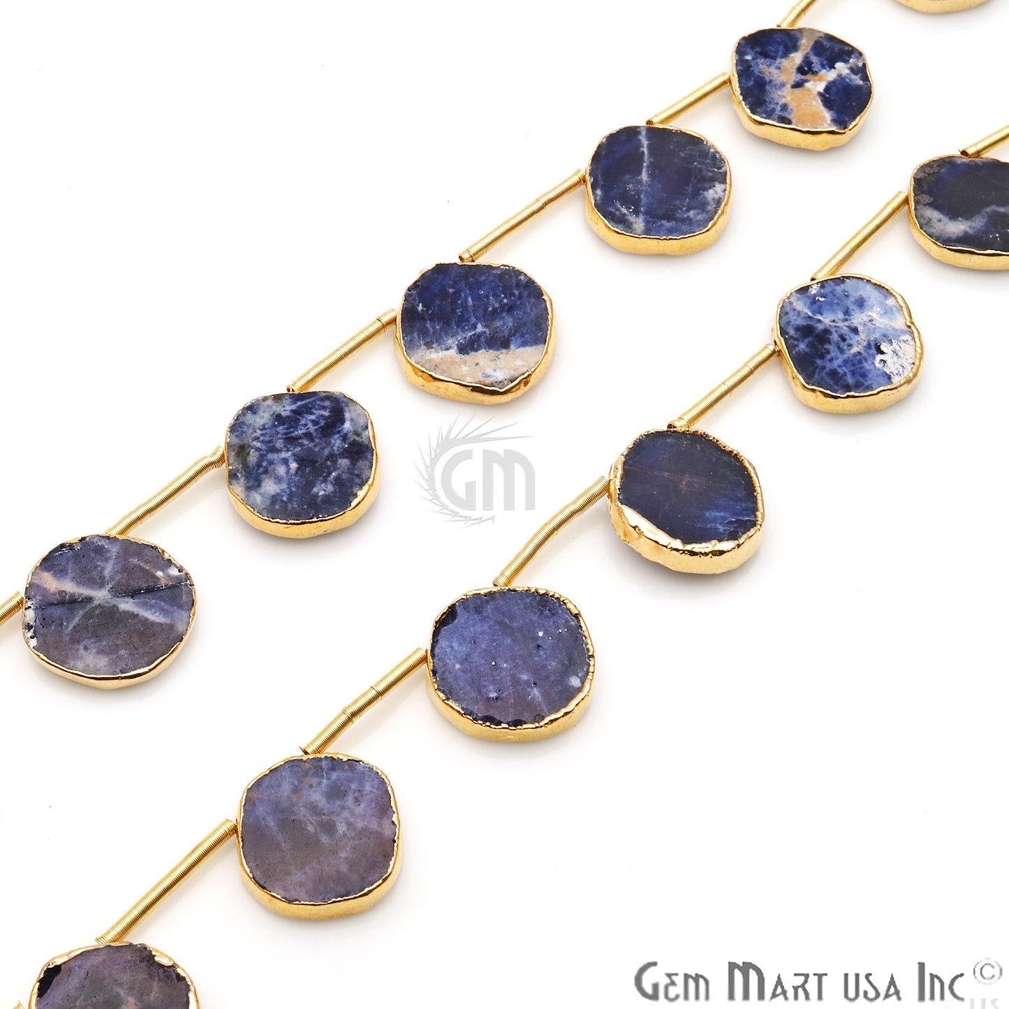 Sodalite Free Form Gold Electroplated 18x15mm Crafting Beads Gemstone 9 Inch Strands - GemMartUSA