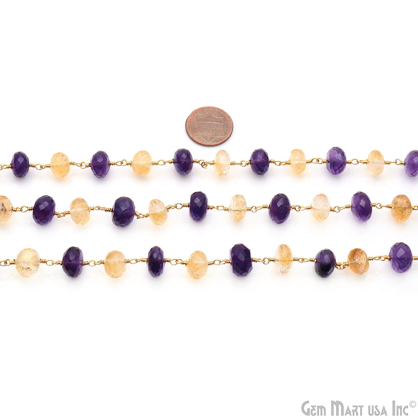 Amethyst & Citrine Gold Wire Wrapped Rosary Chain