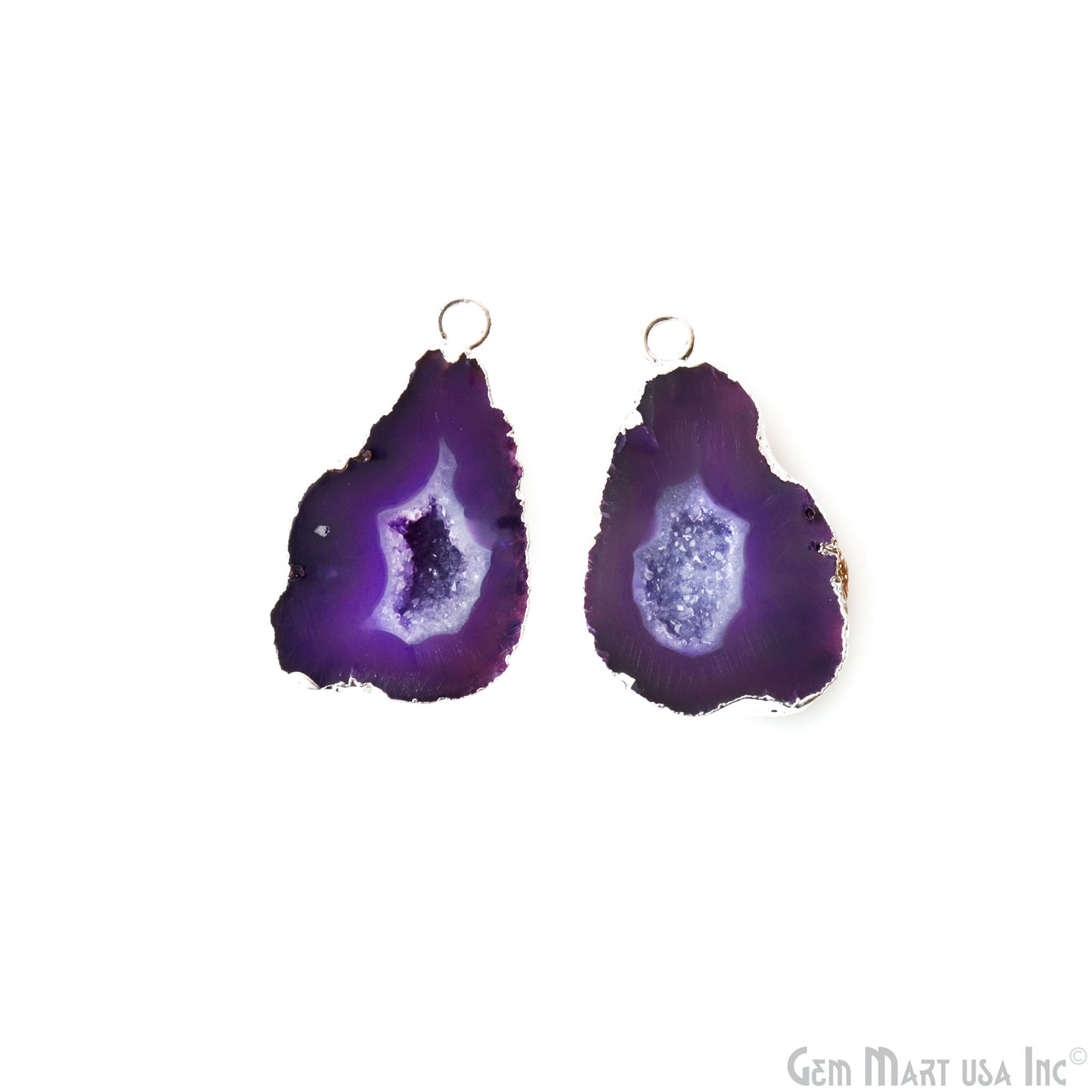 Geode Druzy 21x34mm Organic Silver Electroplated Single Bail Gemstone Earring Connector 1 Pair