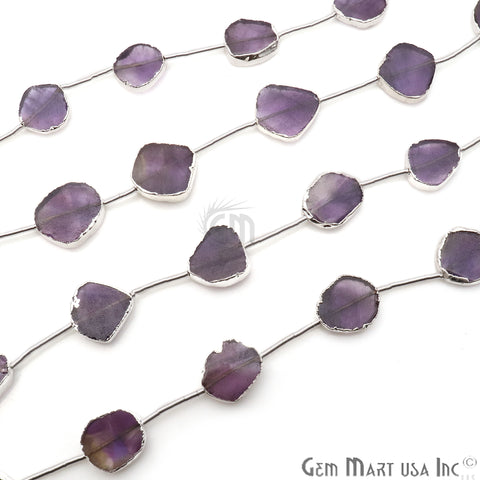 Amethyst Free Form 18x15mm Silver Edged Crafting Beads Gemstone Strands 9INCH - GemMartUSA